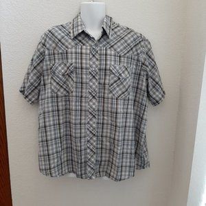 Men's Wrangler Western Shirt, Plaid, Blue and Black, 2 XL